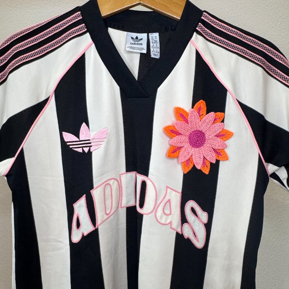 Adidas Originals Summer Glow Jersey XS | Wonder White Black Crochet Flower Badge - Picture 3 of 16